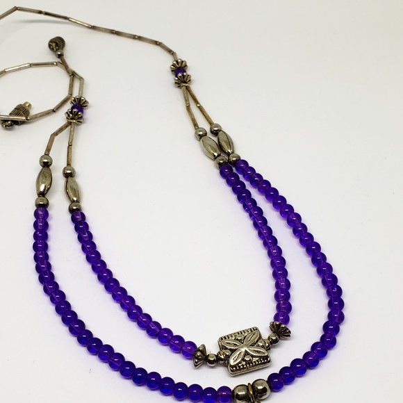 Sterling Silver Purple Bead Two Layer Dream Catcher Necklace Southwest Style - Picture 2 of 11